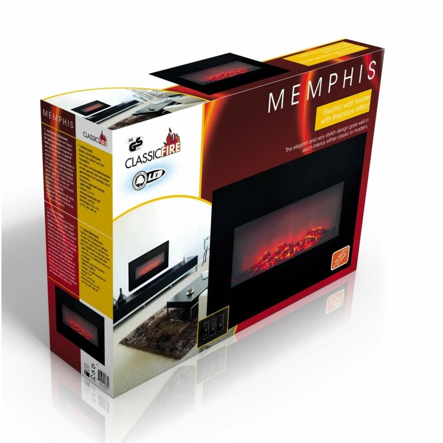 Elektrisk dekorationspejs til vggen Classic Fire Memphis Sort 1800 W 66 x 13 x 46 cm #9