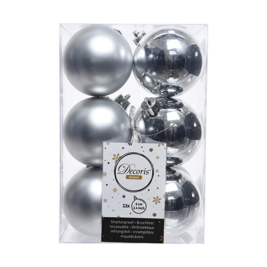 Julekugler Decoris Slvfarvet Slv Plastik 12 enheder #1