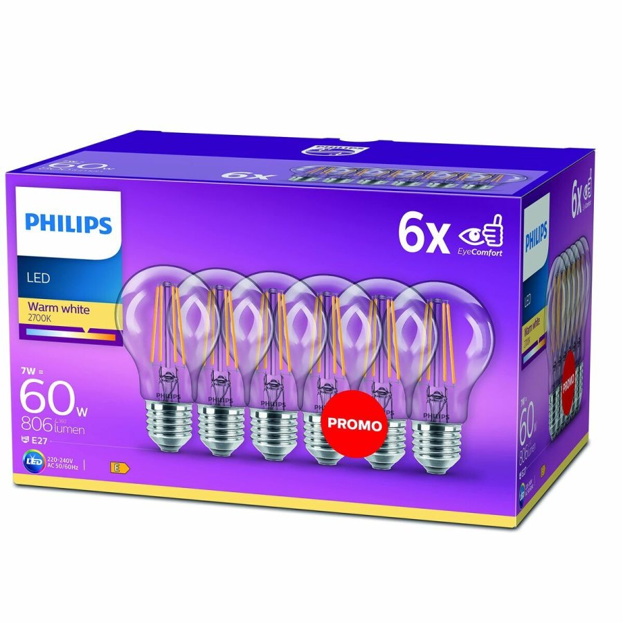 LED-lampe Philips Bombilla Gennemsigtig E 60 W (2700k) #1