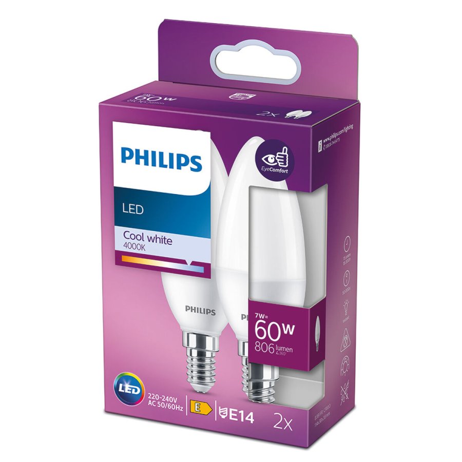 Candle lysp�re Philips E 7 W E14 806 lm � 3,8 x 11,4 cm 2 enheder (4000 K) #2