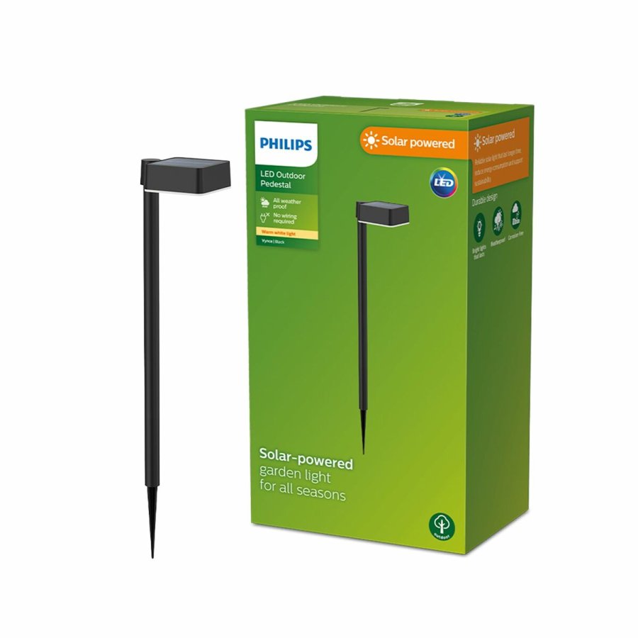 Solcelle-havelys Philips Vynce 1,5 W 10,5 x 13,5 x 54 cm Sort Plastik Firkantet (2700 K) (Varm hvid) (1 enheder) #1