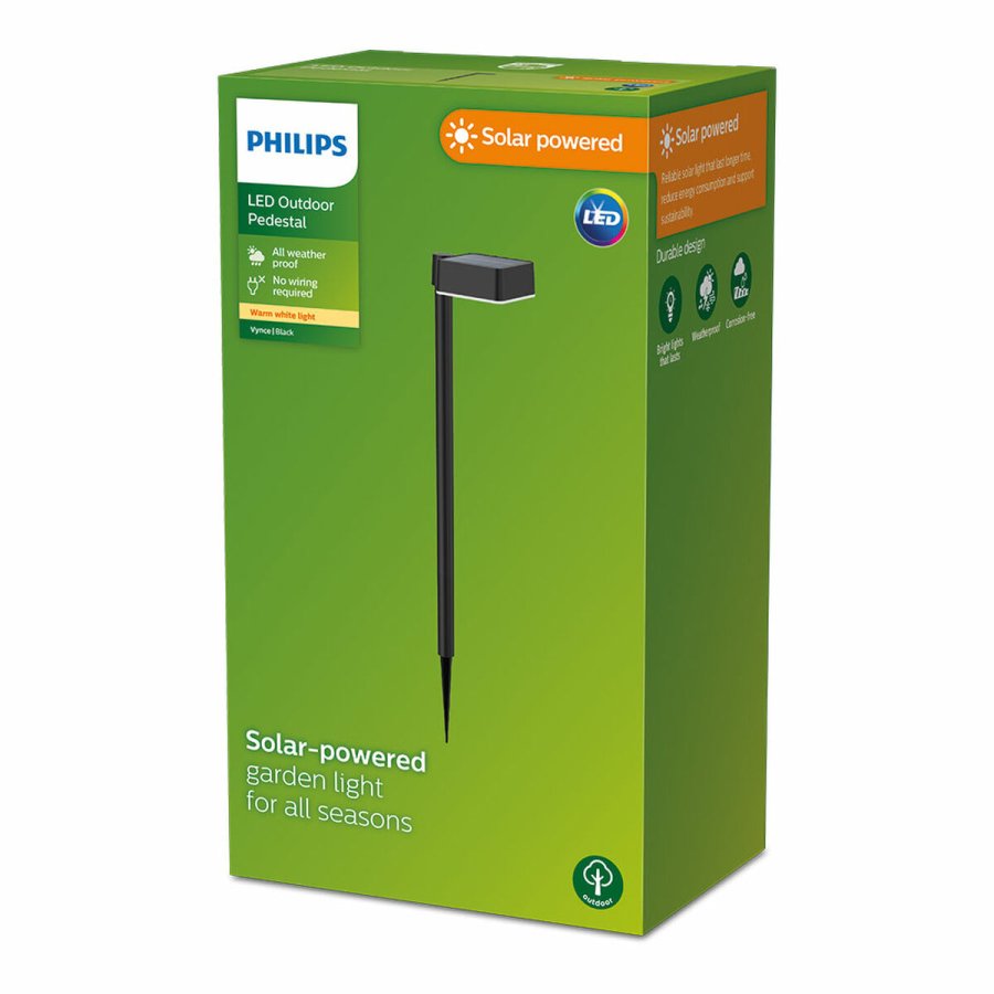Solcelle-havelys Philips Vynce 1,5 W 10,5 x 13,5 x 54 cm Sort Plastik Firkantet (2700 K) (Varm hvid) (1 enheder) #3