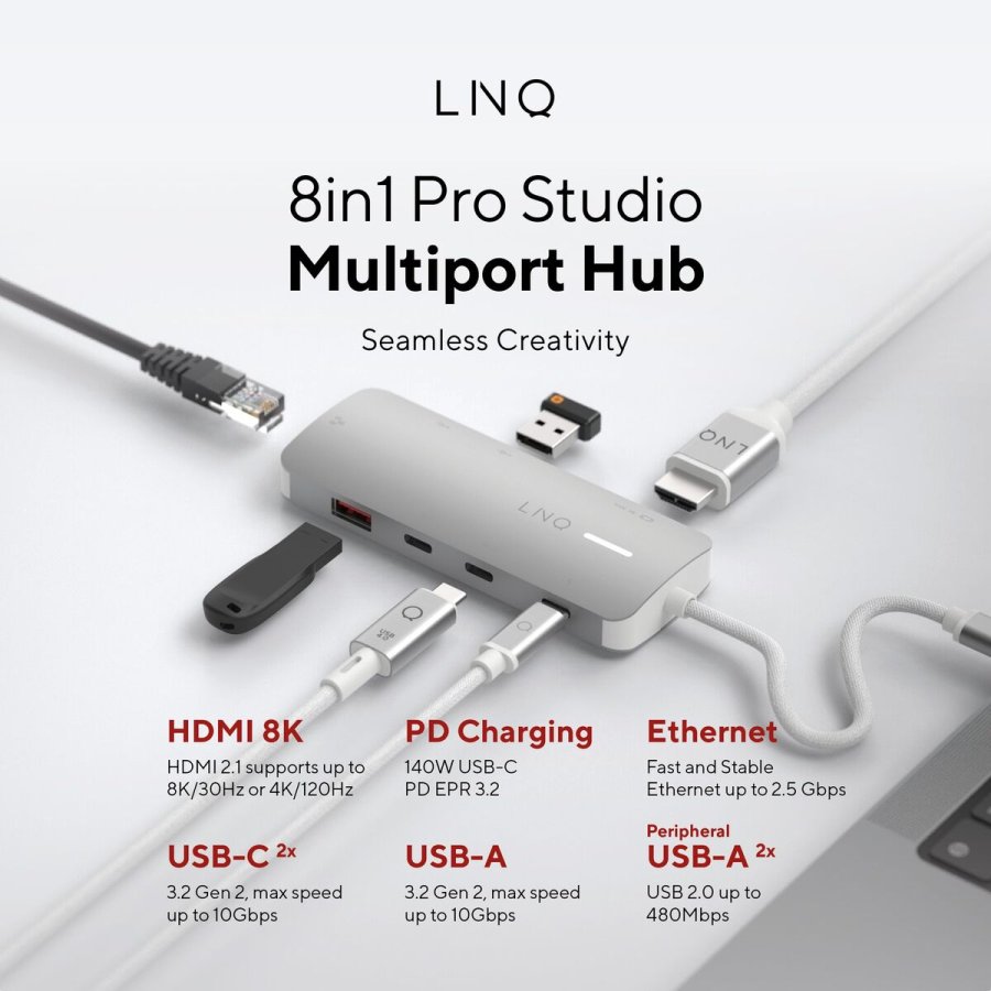 USB Hub Linq Byelements LQ49081PS Hvid Gr #5