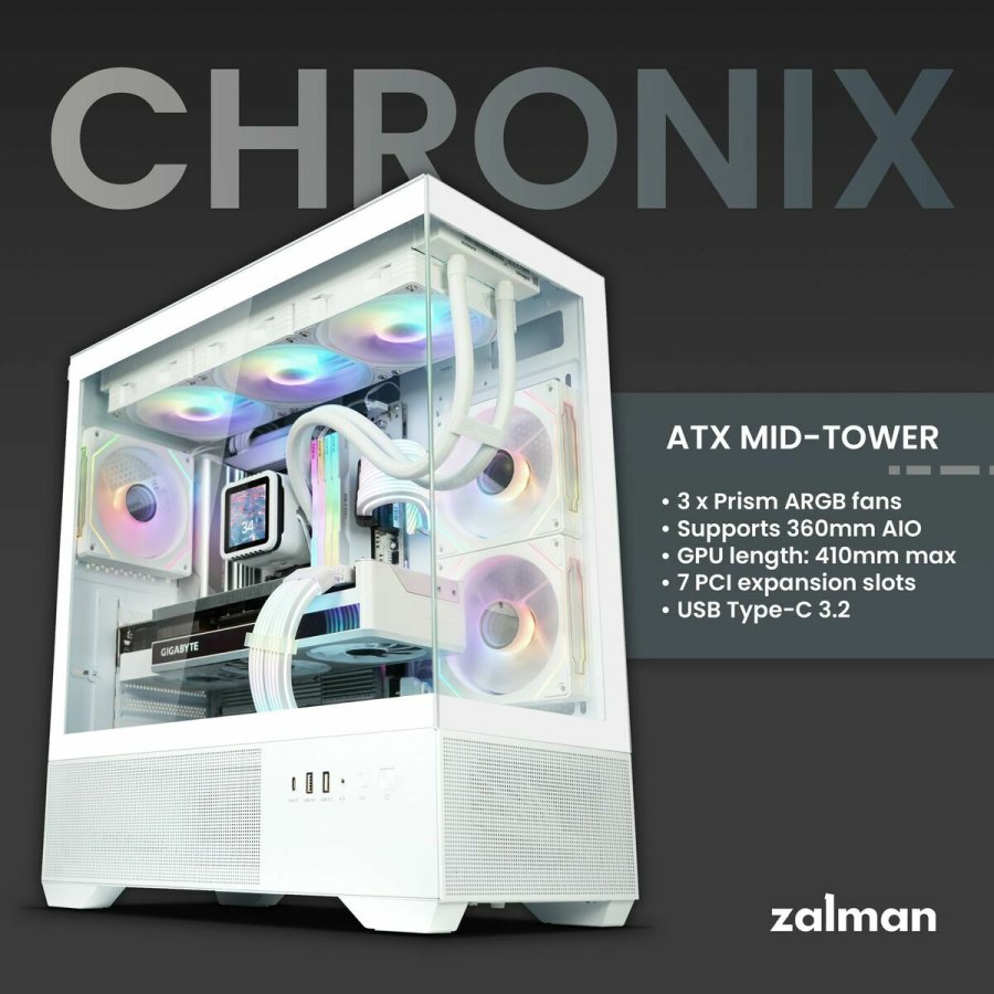 ATX Semi-t�rn kasse Zalman CHRONIX WHITE Hvid #4