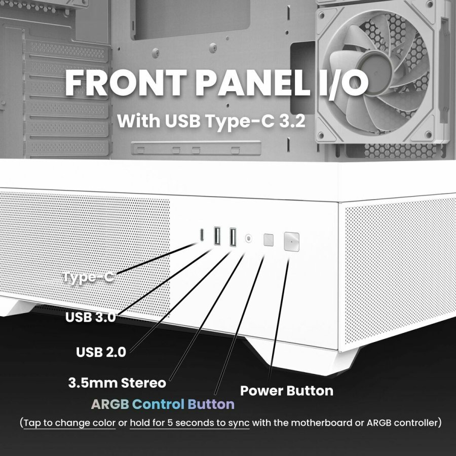 ATX Semi-t�rn kasse Zalman CHRONIX WHITE Hvid #7