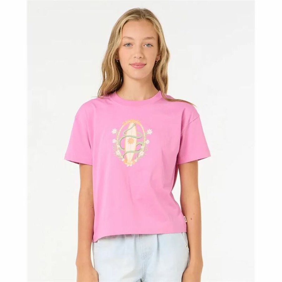 Brne Kortrmet T-shirt Rip Curl Island Surf Crop Pink #2