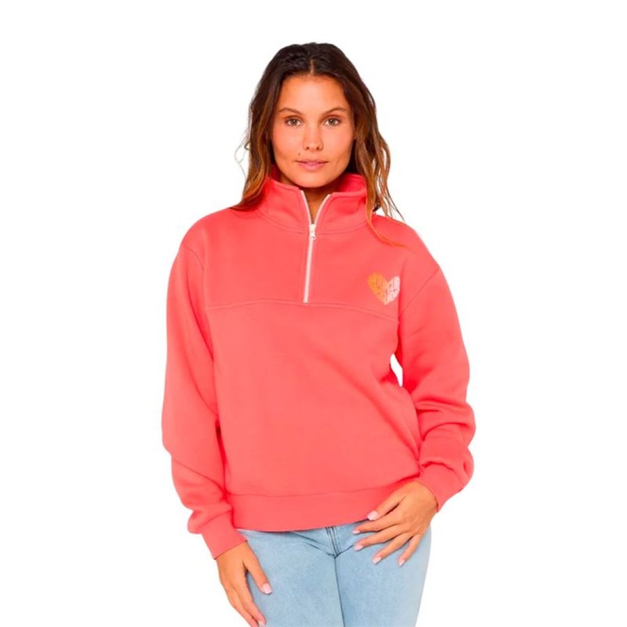 Sweaters uden H�tte til Kvinder Rip Curl Half Zip Fleece Koral #1