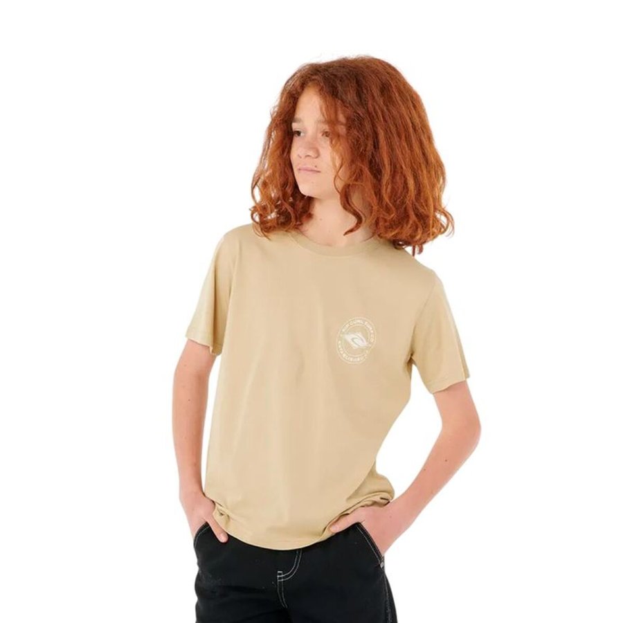 B�rne Kort�rmet T-shirt Rip Curl Stapler Tee Beige #1