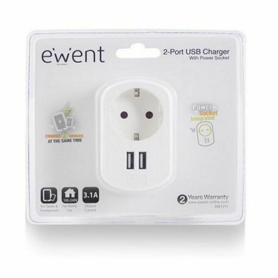 Vgstik med 2 USB-porte Ewent EW1211 3,1 A #1