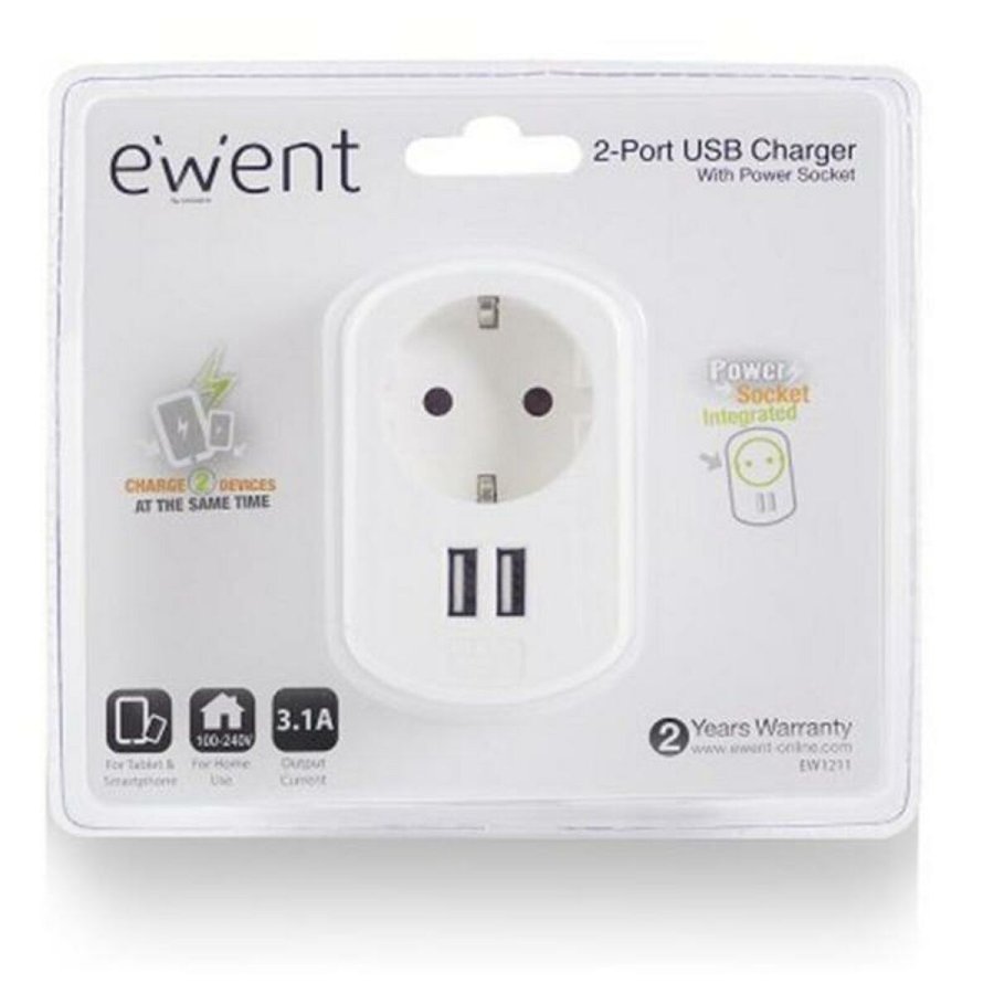 Vgstik med 2 USB-porte Ewent EW1211 3,1 A #4