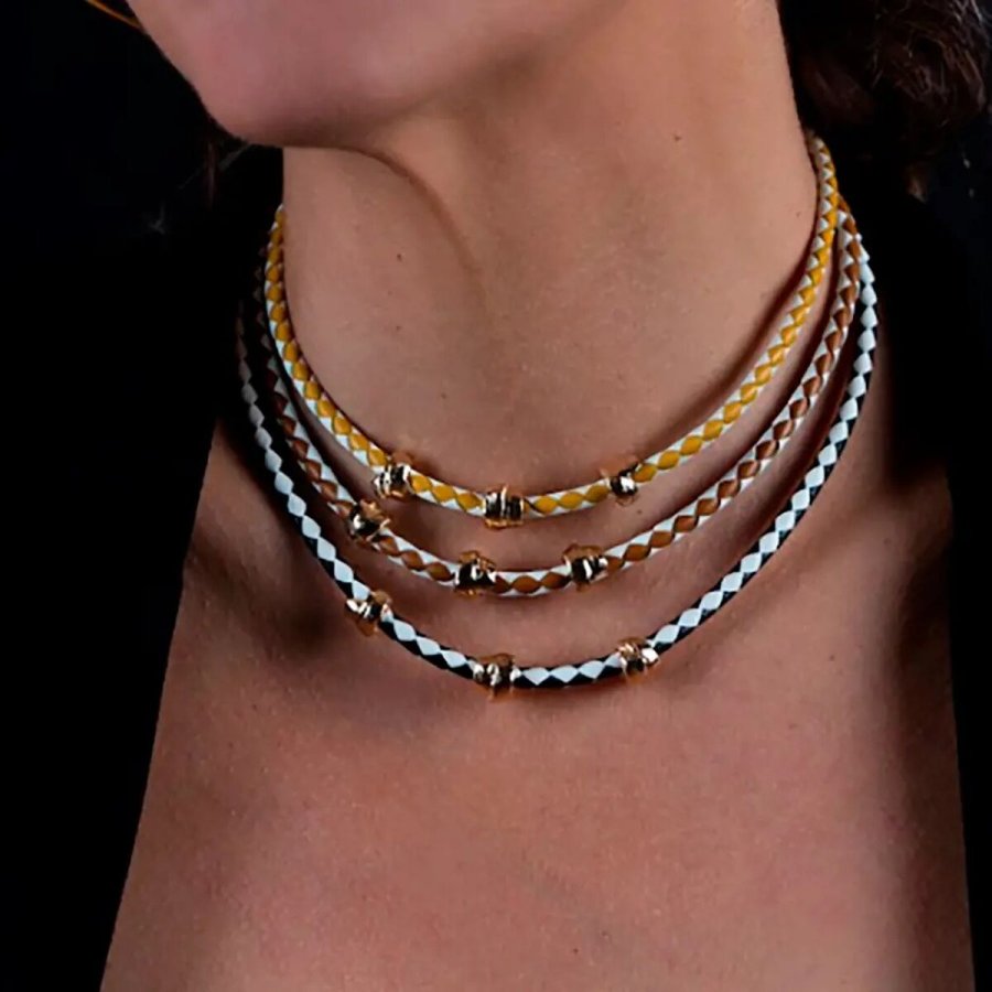 Halskde til kvinder Shabama Namibia Kobber guld-belagt Lder 38 cm St 3 Dele #2