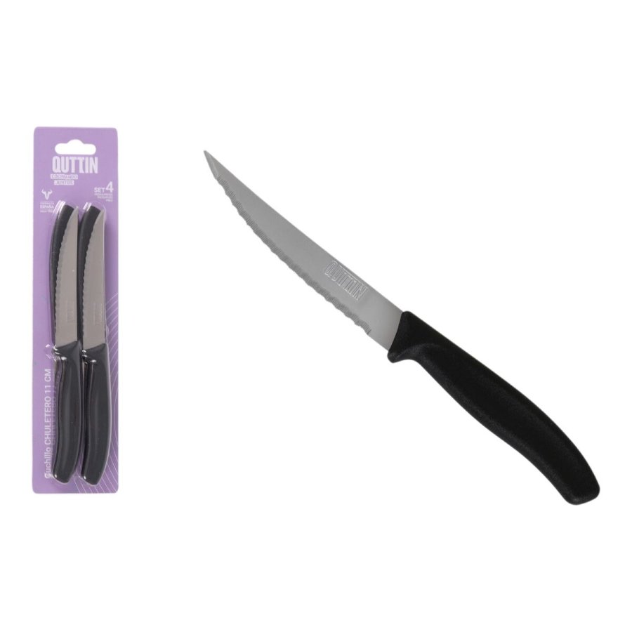 Kdkniv St Quttin Sort Slvfarvet Rustfrit stl 11 cm 4 Dele (18 enheder) #4