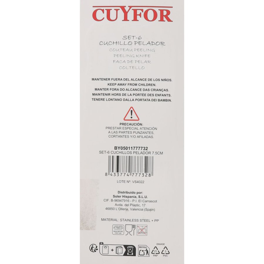 Skrlknivsst Cuyfor Sort Slvfarvet Rustfrit stl 7,5 cm 6 Dele (24 enheder) #19