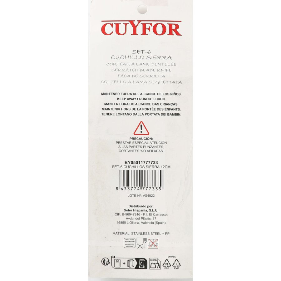 Kdkniv St Cuyfor Sort Slvfarvet 12 cm 6 Dele (24 enheder) #10