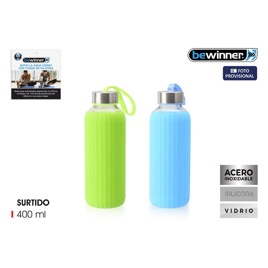 Vandflaske Bewinner Glas Silikone 400 ml 7 x 7 x 19,8 cm (24 enheder) #2