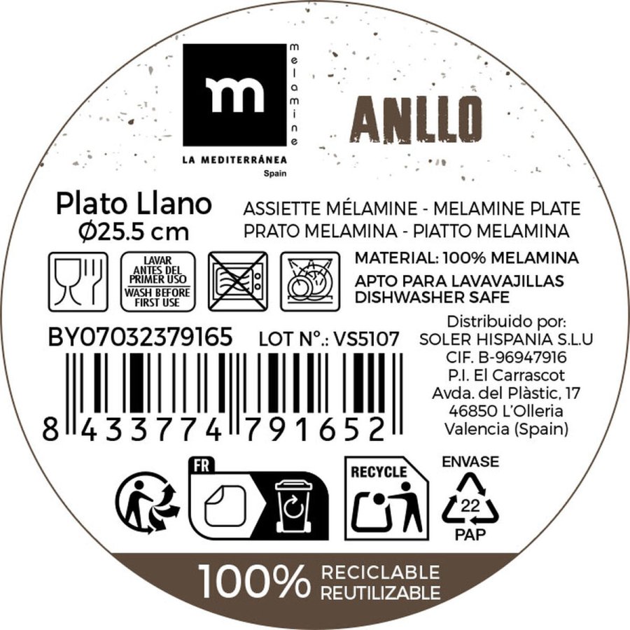 Flad Plade La Mediterr�nea 25,5 cm (24 enheder) #3