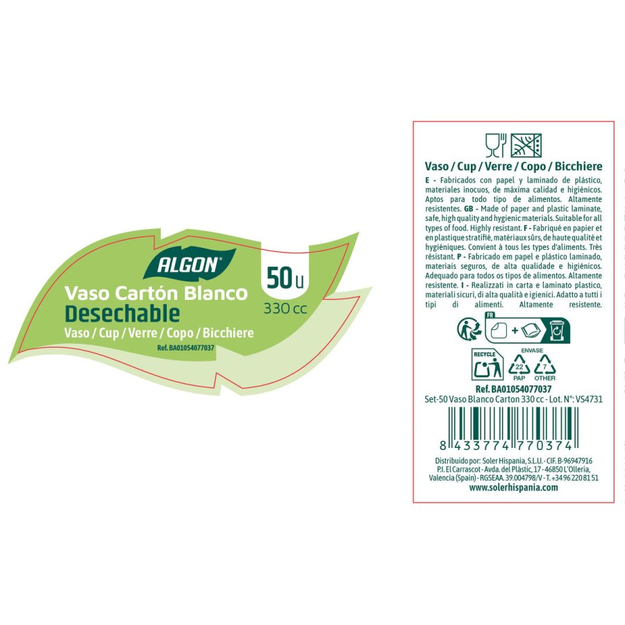 Glass�t Algon Hvid Pap 330 ml 50 Dele (18 enheder) #6