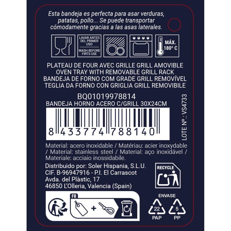 Bageplade Quttin S�lvfarvet St�l 30 x 24 x 5,5 cm (12 enheder) #7