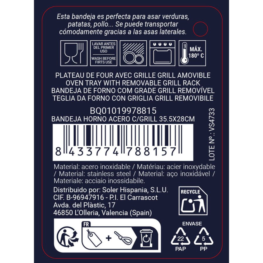 Bageplade Quttin S�lvfarvet St�l 35,5 x 28 x 5,5 (12 enheder) #6