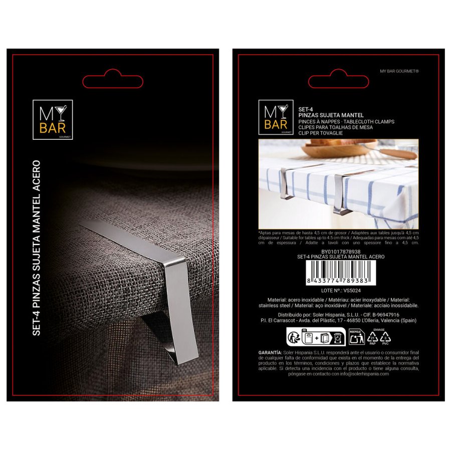 Borddug Clip My Bar S�lvfarvet 7,4 x 4,5 x 1,2 cm 4 Dele (24 enheder) #4