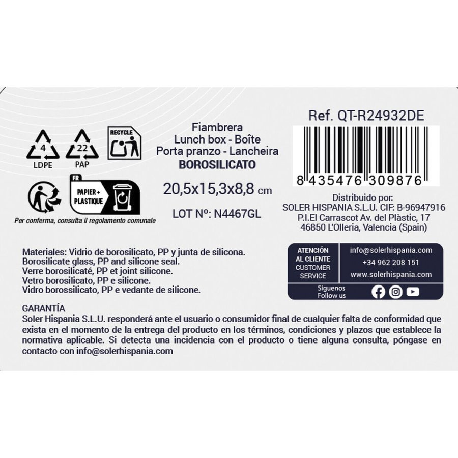 Madkasse Quttin Bl Gennemsigtig Rektangulr 1,3 L (6 enheder) #3