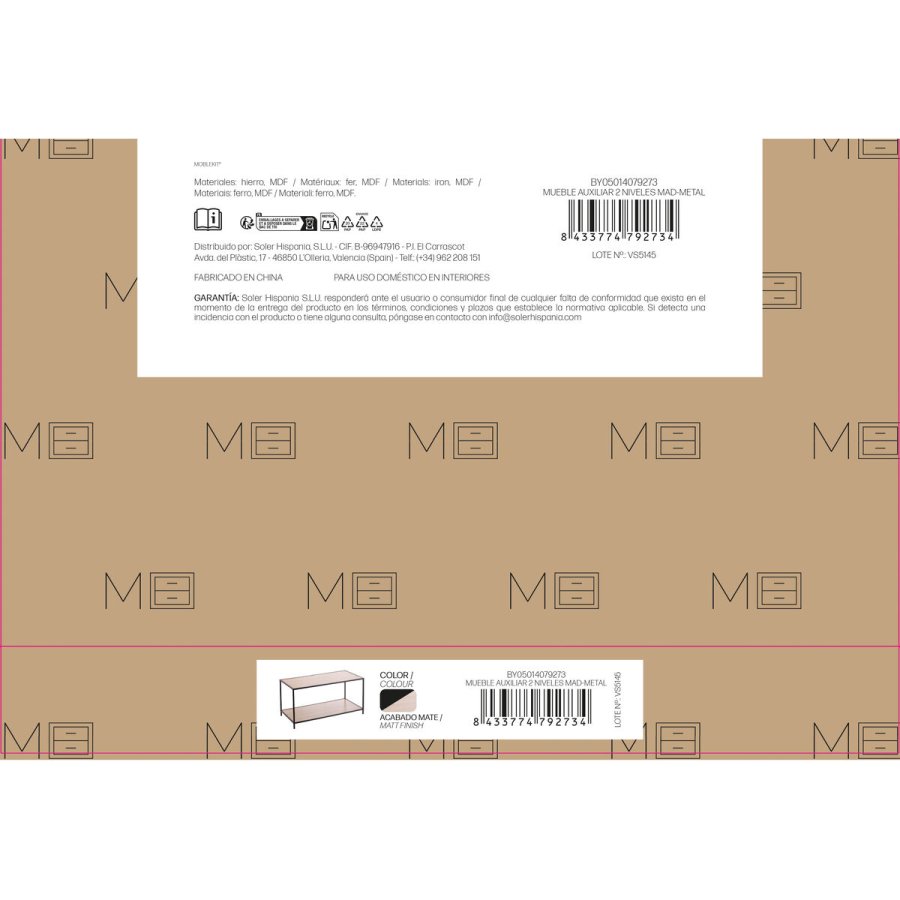 Sofabord MobleKit Brun Sort 78 x 38 x 38 cm Tr� (3 enheder) #6