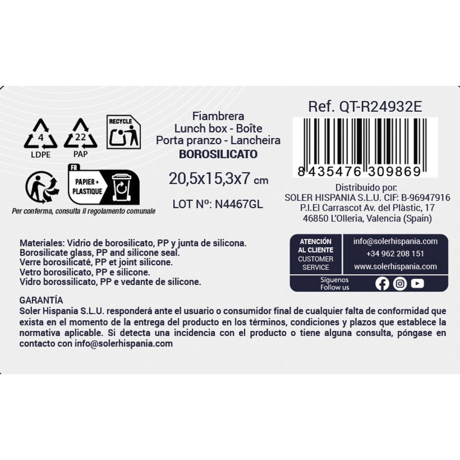 Madkasse Quttin Bl Gennemsigtig Rektangulr 1L (6 enheder) #3