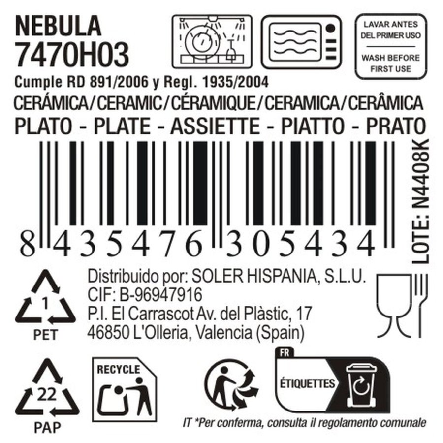 Flad Plade La Mediterr�nea Nebula Gr� Keramik � 20 cm (12 enheder) #4