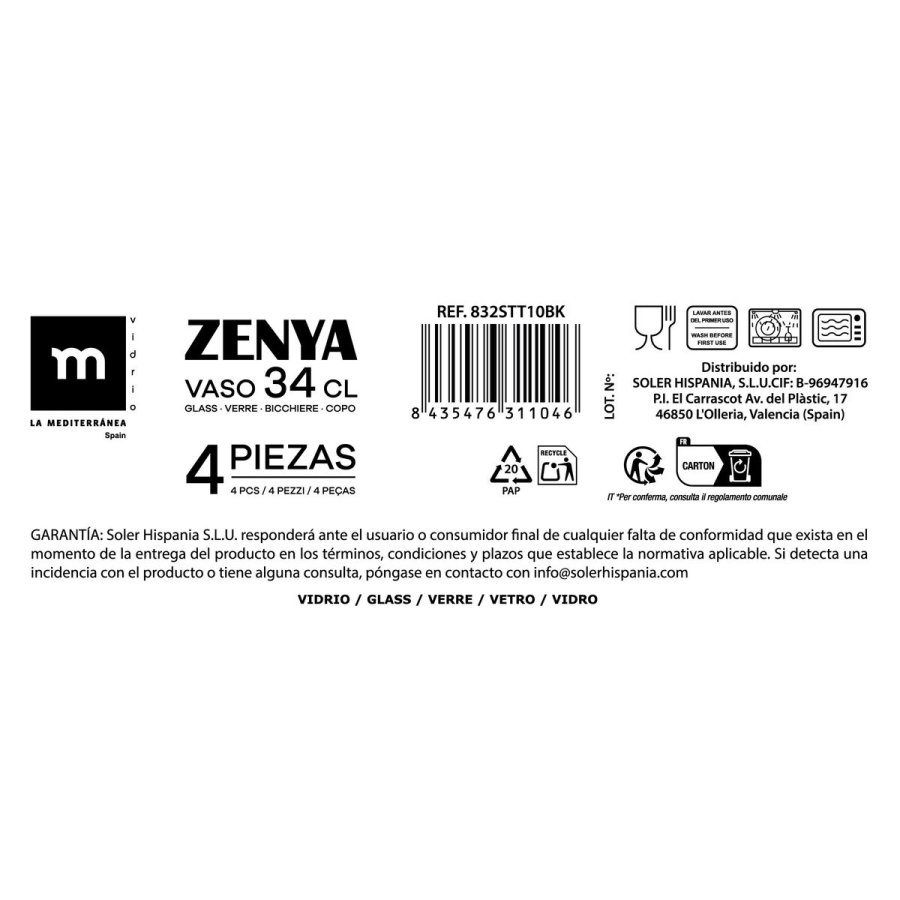 Glass�t La Mediterr�nea Zenya Gennemsigtig Glas 340 ml 4 Dele (6 enheder) #5