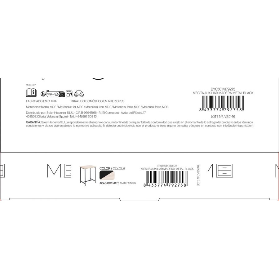 Sofabord MobleKit Brun Sort 40 x 30 x 50 cm Metal Tr� MDF (4 enheder) #6