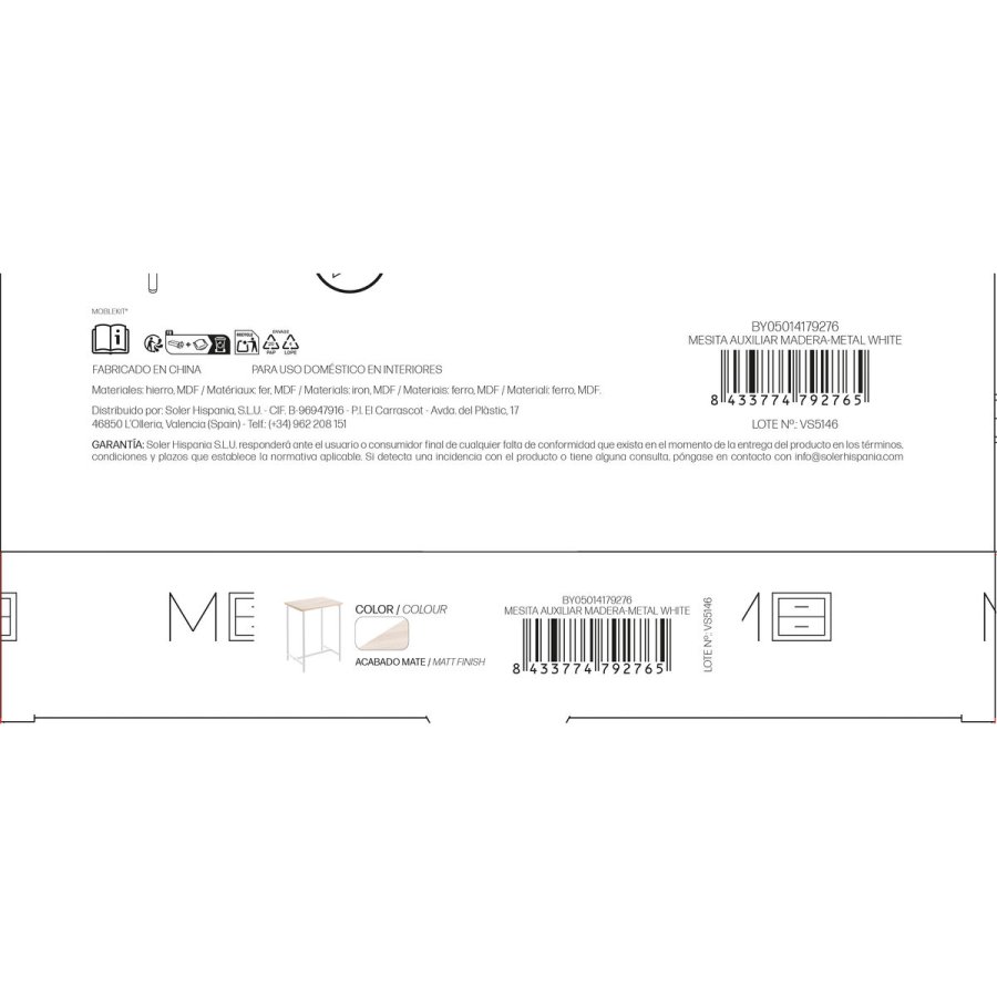 Sofabord MobleKit Hvid Brun 40 x 30 x 50 cm Metal Tr� MDF (4 enheder) #5