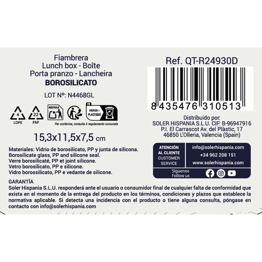 Madkasse Quttin Bl� Gennemsigtig Rektangul�r 470 ml (12 enheder) #4