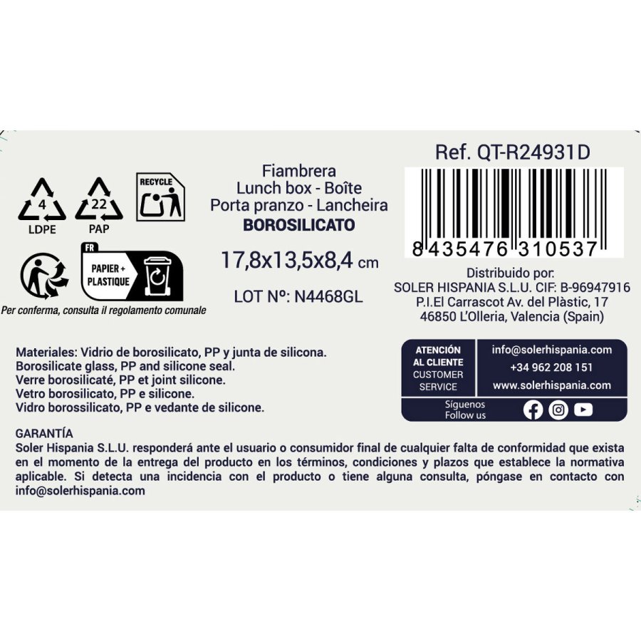 Madkasse Quttin Bl� Gennemsigtig Rektangul�r (6 enheder) #4