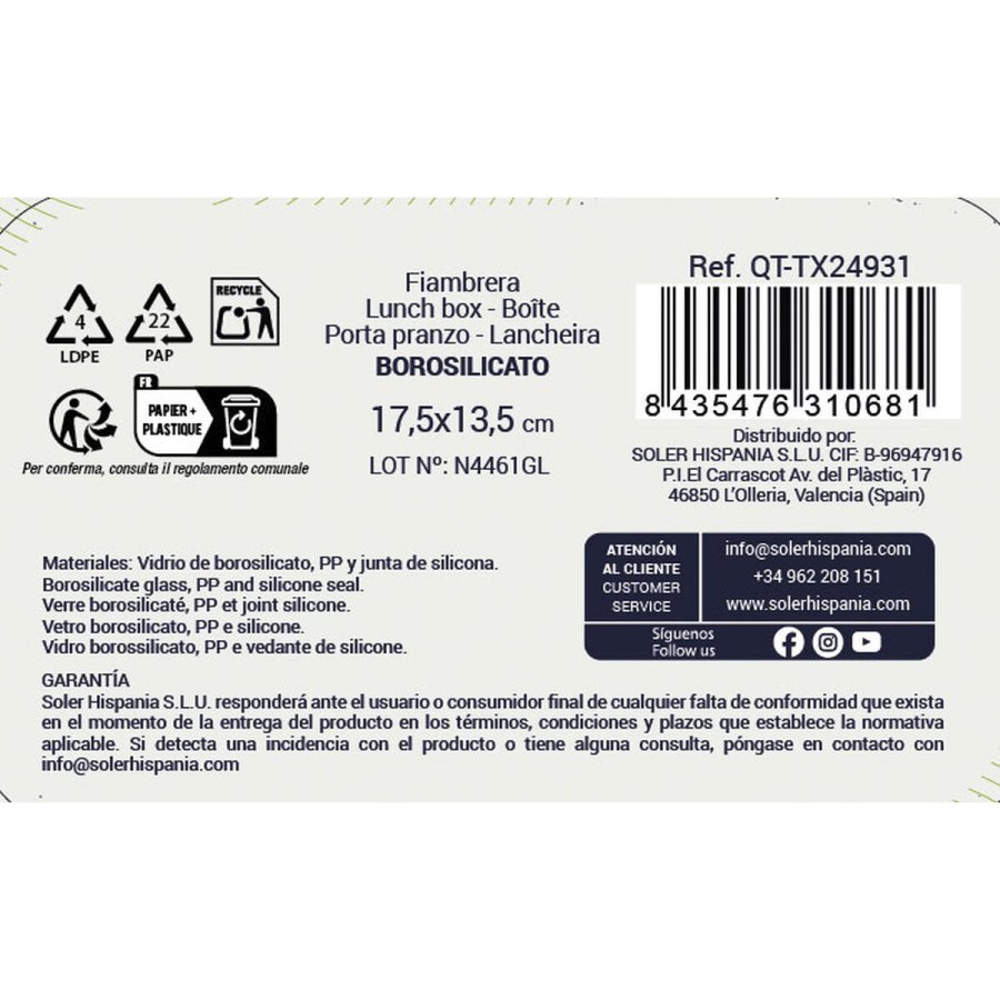 Madkasse Quttin Textury Gennemsigtig Borosilikatglas Rektangul�r 600 ml (6 enheder) #4