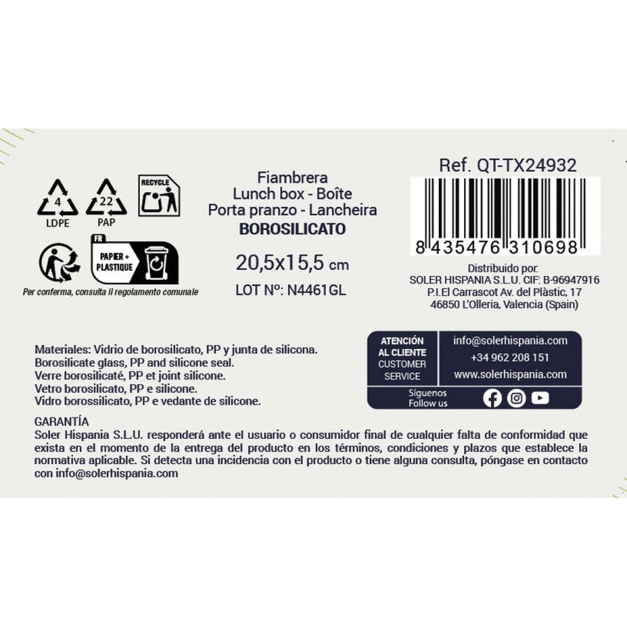 Madkasse Quttin Textury Gennemsigtig Borosilikatglas Rektangul�r 1 L 1L (6 enheder) #6