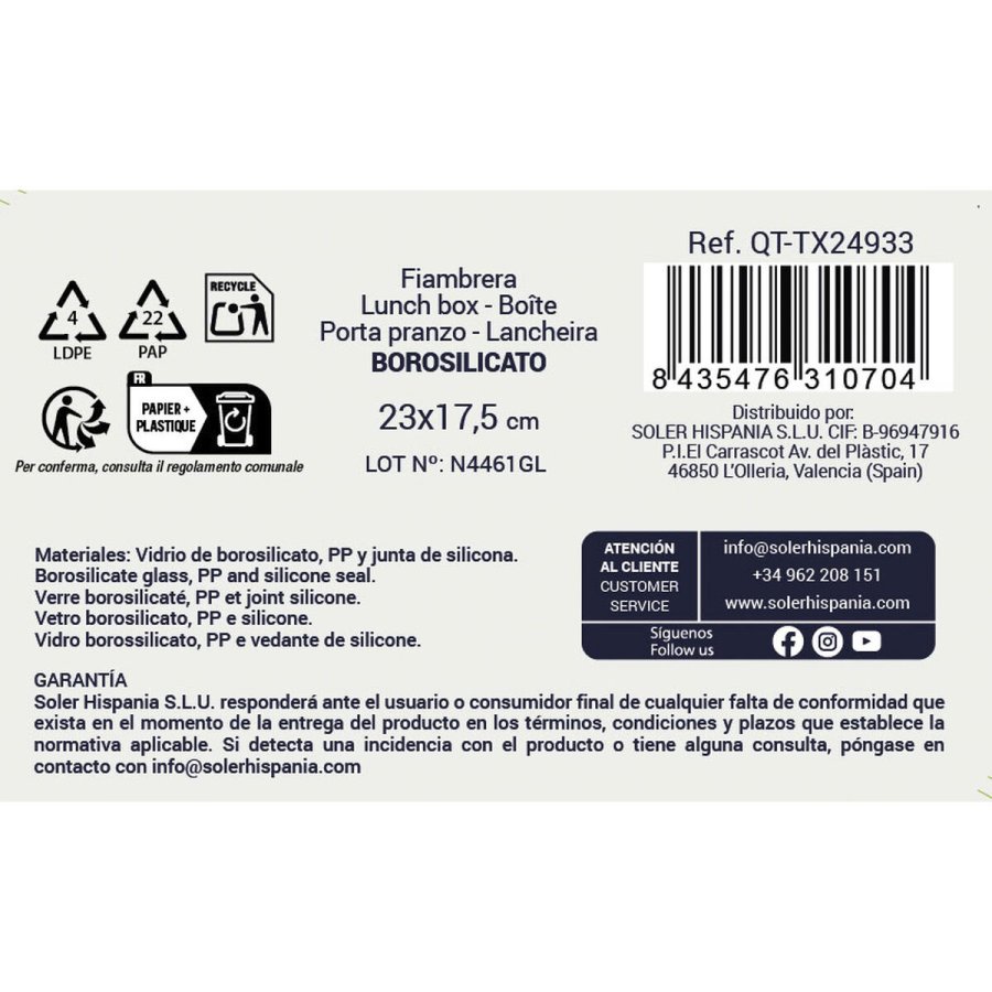 Madkasse Quttin Textury Gennemsigtig Borosilikatglas Rektangul�r 1,5 L (6 enheder) #4