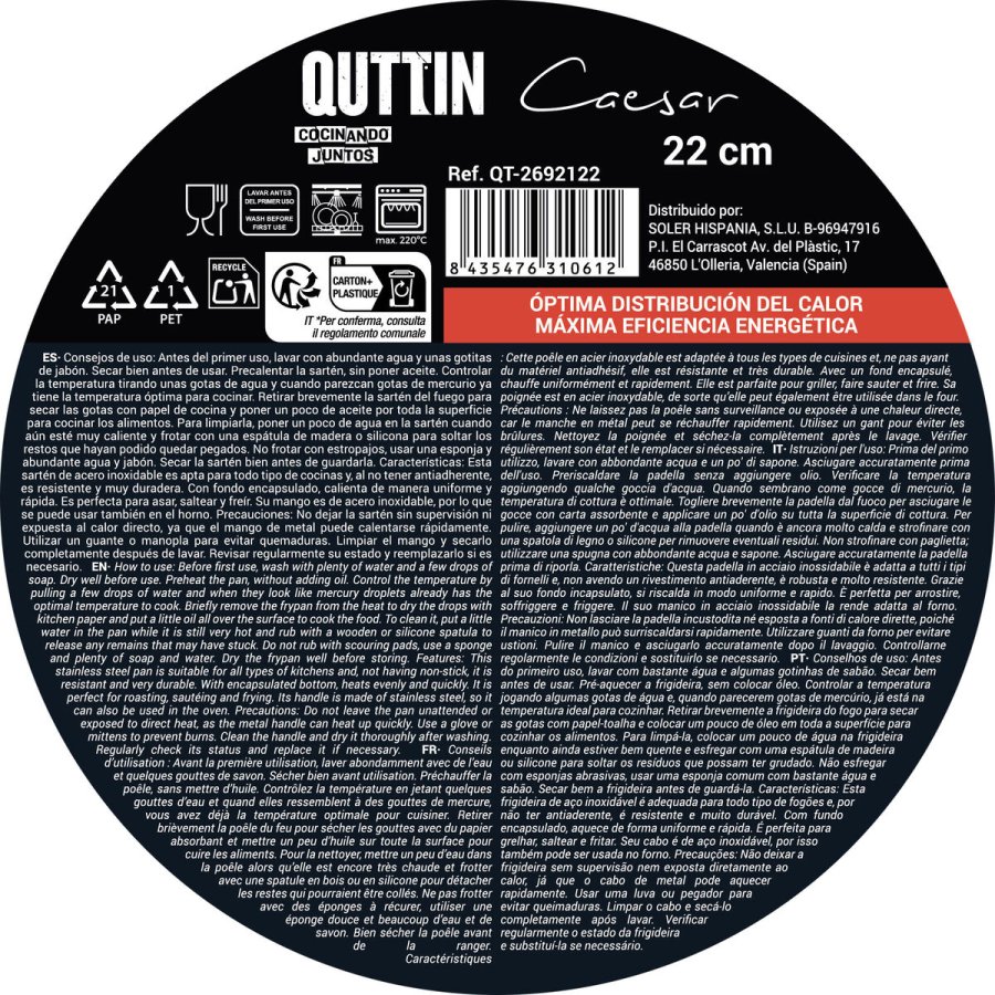 Stegepande Quttin CAESAR S�lvfarvet St�l � 22 cm (6 enheder) #5