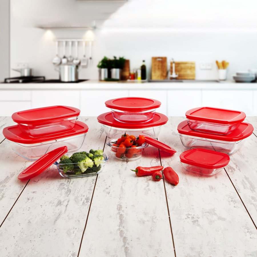 Firkantet madkasse med lg  Cuisine Cook & Store Rd 1 L 20 x 17 x 6 cm Silikone Glas (6 enheder) #7