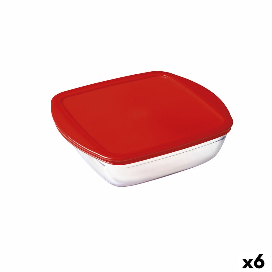 Firkantet madkasse med lg  Cuisine Cook & Store Rd 1 L 20 x 17 x 6 cm Silikone Glas (6 enheder) #1