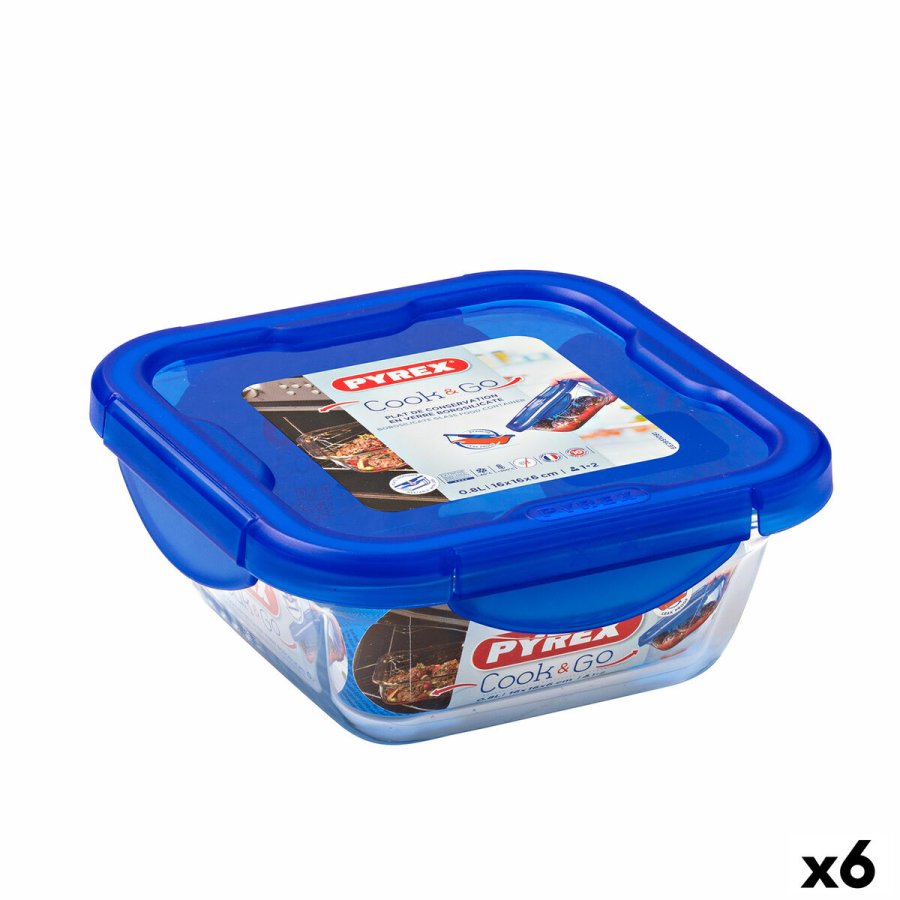 Hermetisk madkasse Pyrex Cook & Go 16,7 x 16,7 x 7 cm Bl 850 ml Glas (6 enheder) #1