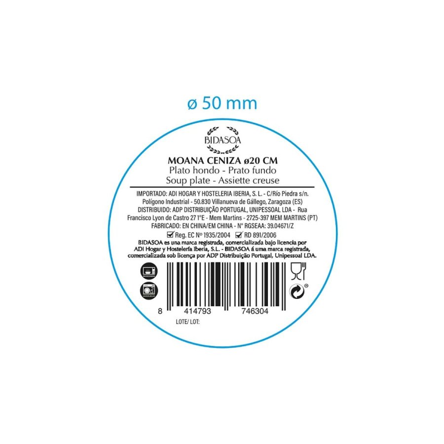 Dyb tallerken Bidasoa Moana Gr� Keramik � 20 cm (12 enheder) #6