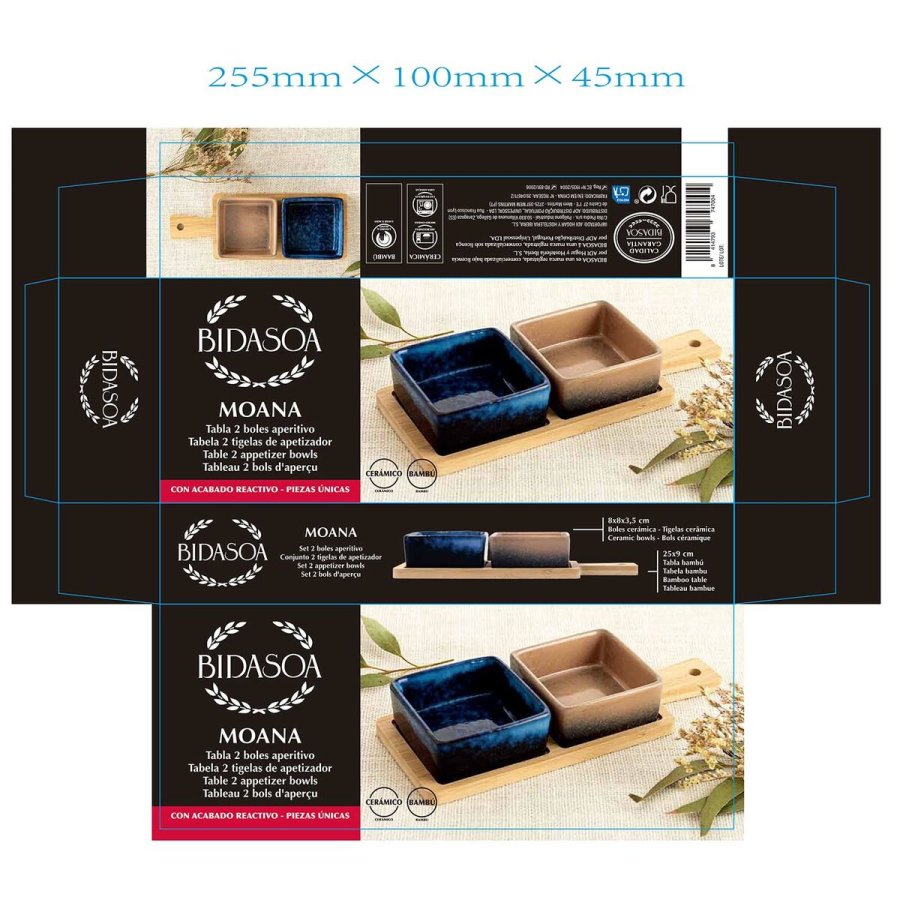 S�t til appetizere Bidasoa Moana Multifarvet Keramik 25 x 9,5 x 4,5 cm 3 Dele (12 enheder) #7