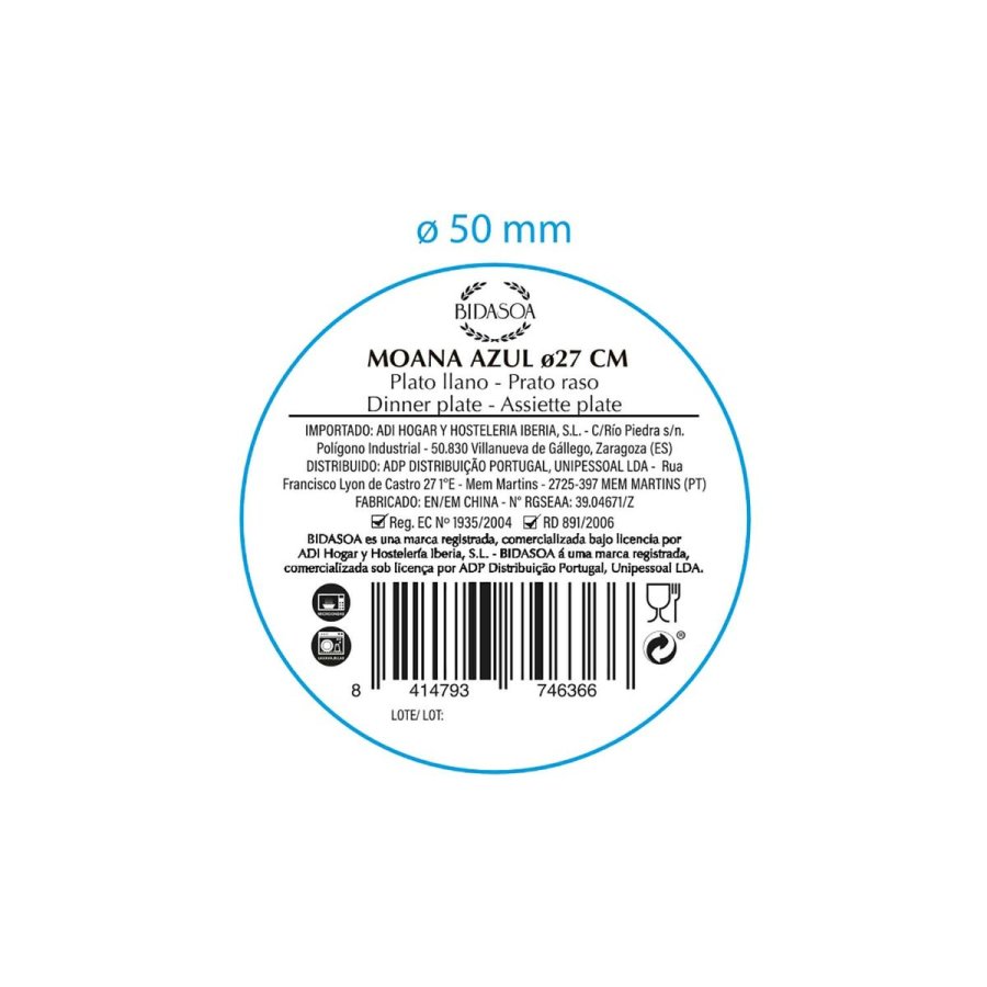 Flad Plade Bidasoa Moana Bl� Keramik � 26 cm (12 enheder) #6