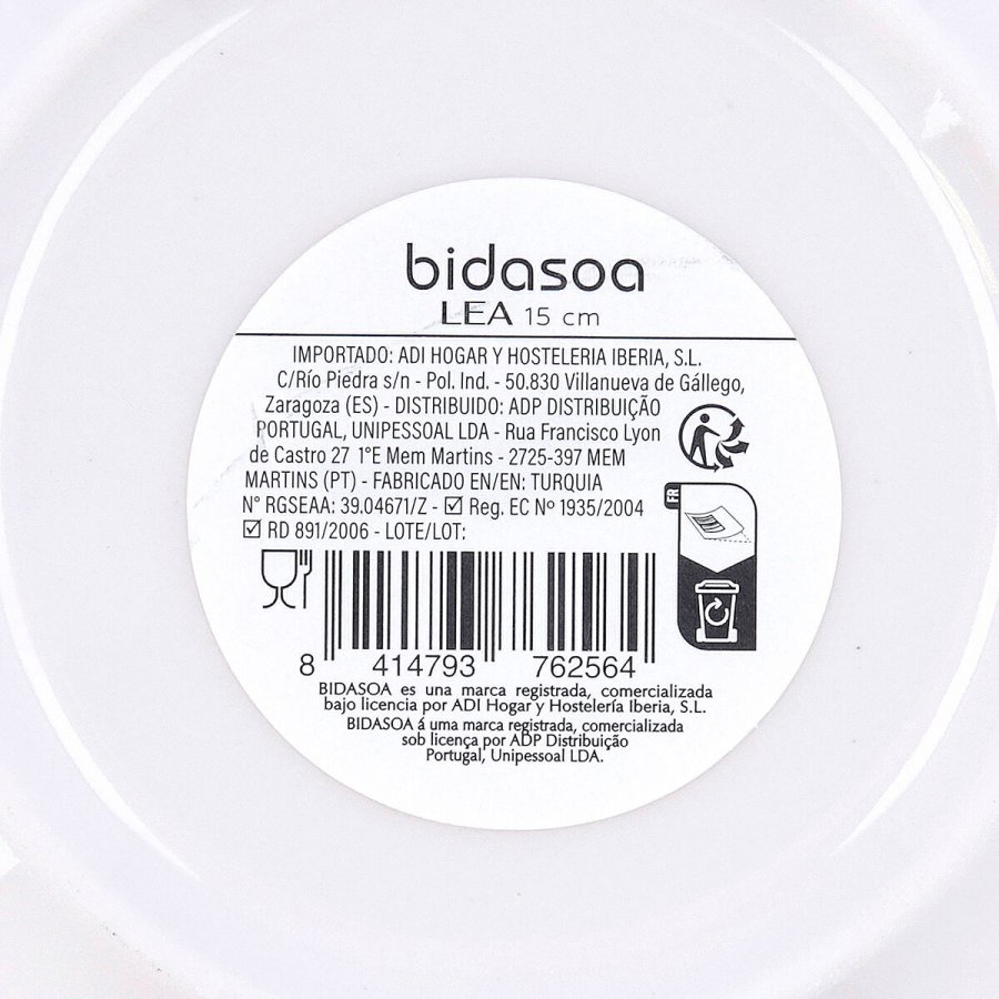 Tallerken Bidasoa Lea Hydrozero Hvid Keramik � 15 cm Br�d (6 enheder) #7