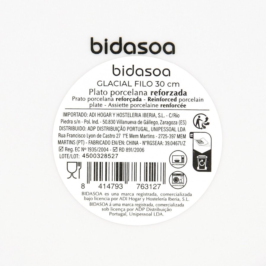 Flad Plade Bidasoa Glacial Filo Hvid Keramik � 30 cm (12 enheder) #7