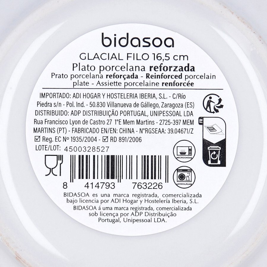 Tallerken Bidasoa Glacial Filo Hvid Keramik � 16,5 cm Br�d (48 enheder) #3
