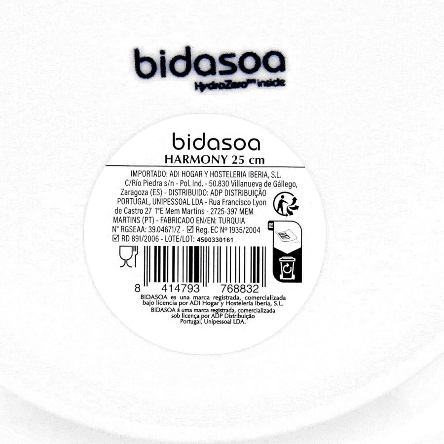 Flad Plade Bidasoa Harmony Hydrozero Hvid Keramik � 25 cm (6 enheder) #7