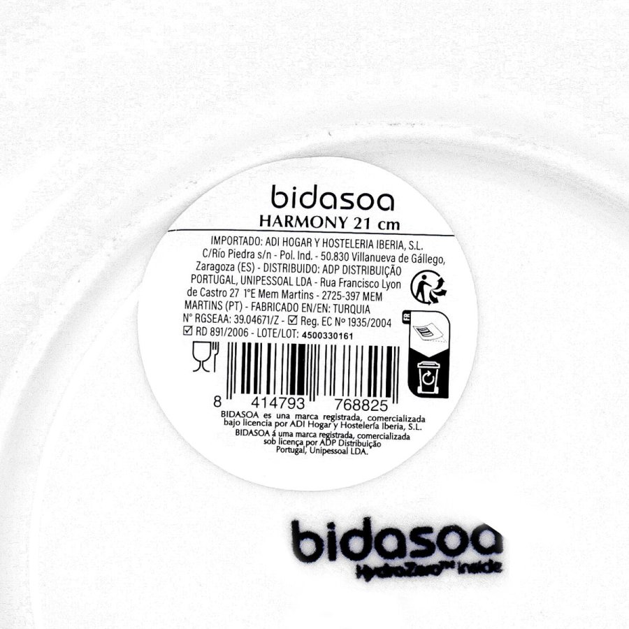 Flad Plade Bidasoa Harmony Hydrozero Hvid Keramik � 21 cm (6 enheder) #7