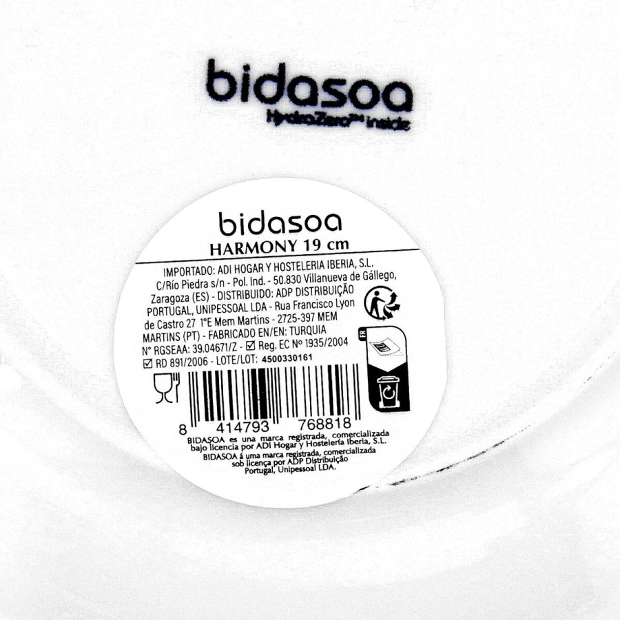 Flad Plade Bidasoa Harmony Hydrozero Hvid Keramik � 19 cm (6 enheder) #7