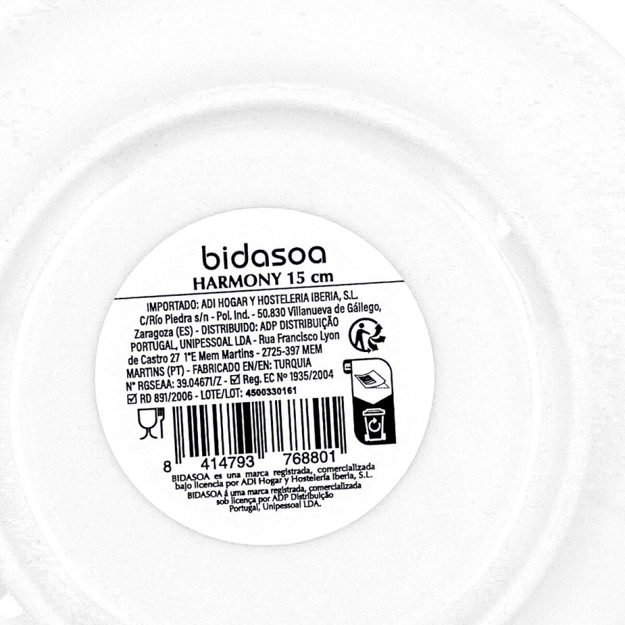 Flad Plade Bidasoa Harmony Hydrozero Hvid Keramik � 15 cm (6 enheder) #7